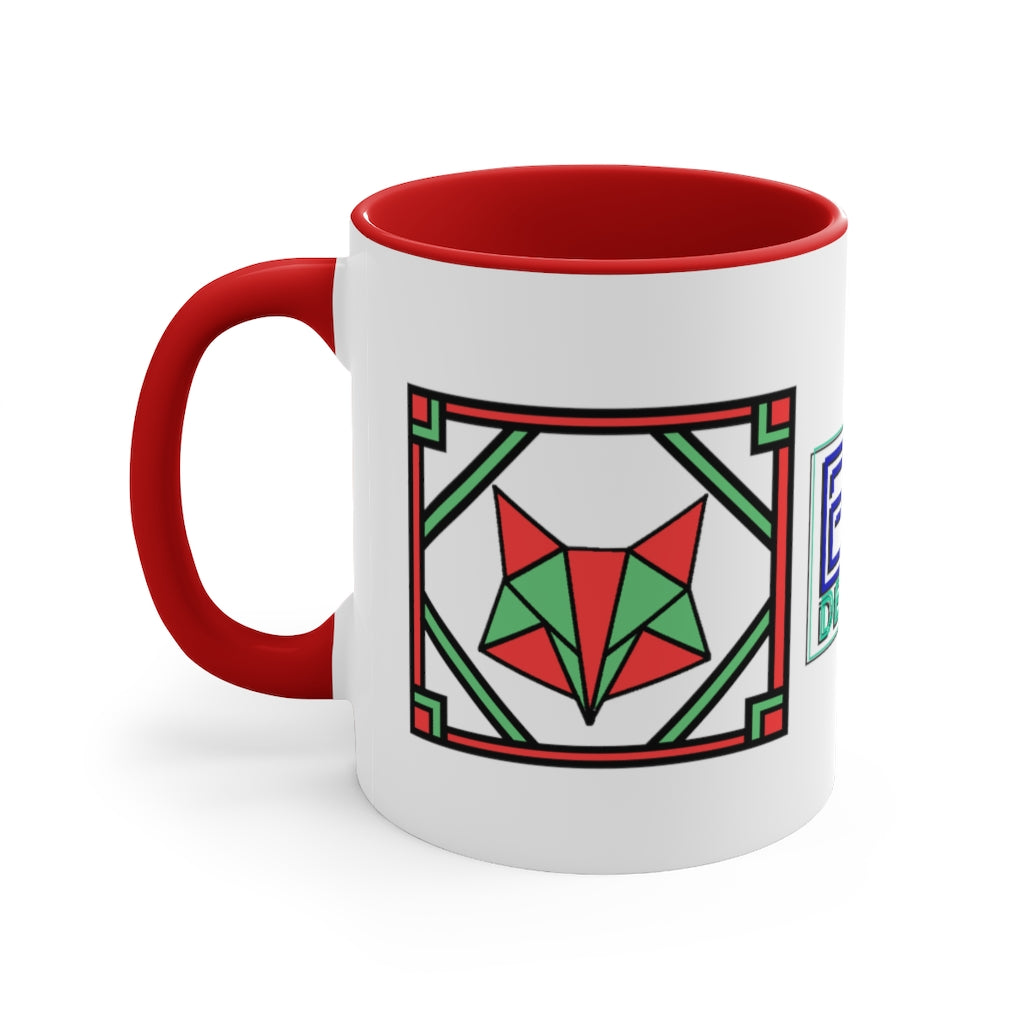 Red and Green Box Fox Accent Coffee Mug, 11oz