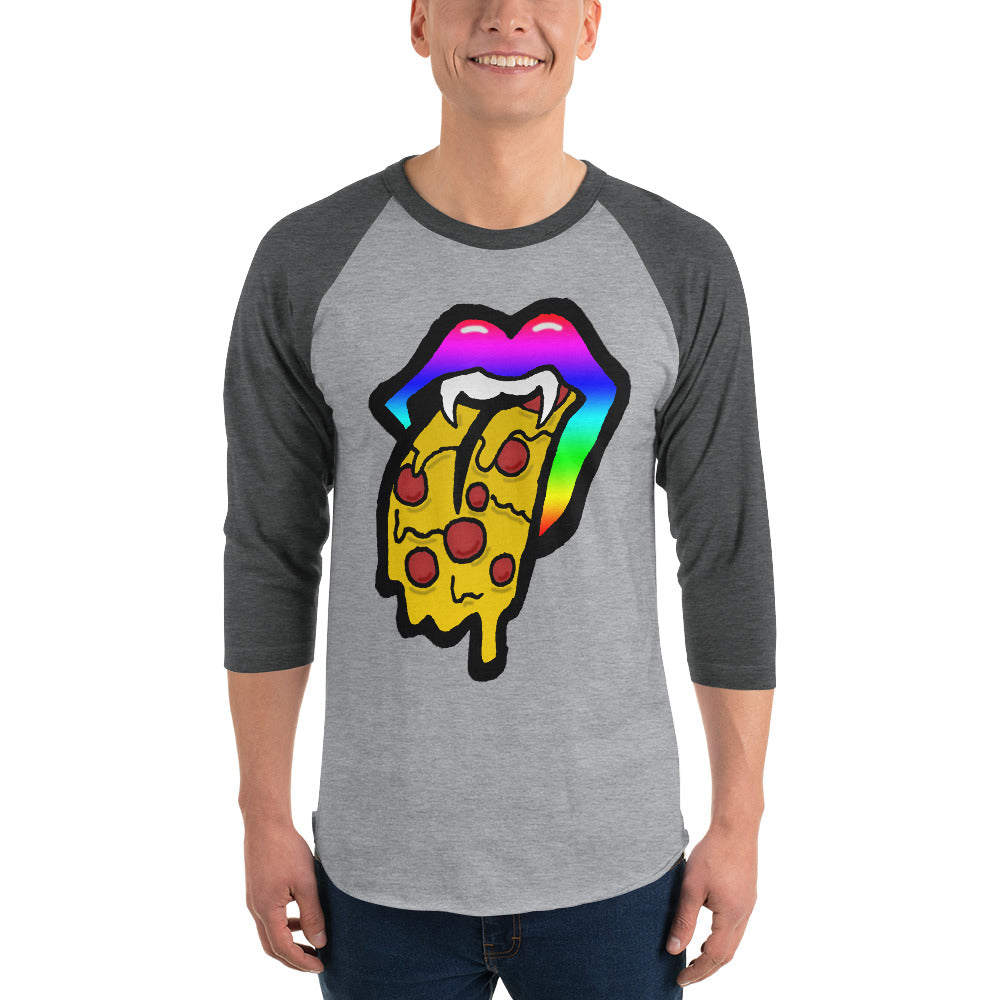 Rainbow Pizza Tongue 3/4 sleeve raglan shirt