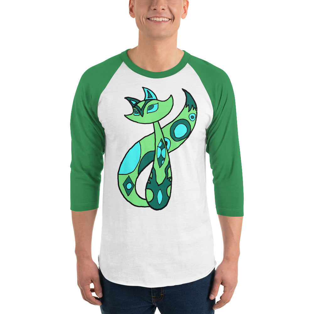 Green Cat 3/4 sleeve raglan shirt