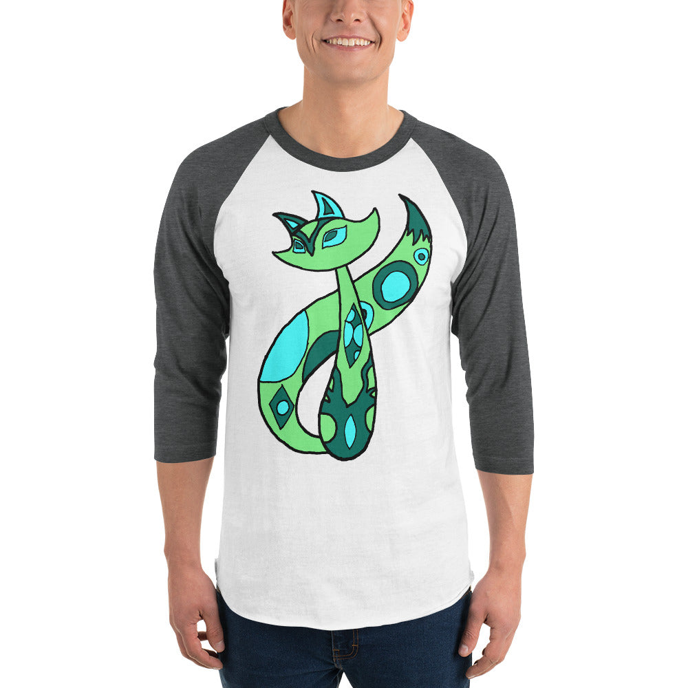 Green Cat 3/4 sleeve raglan shirt