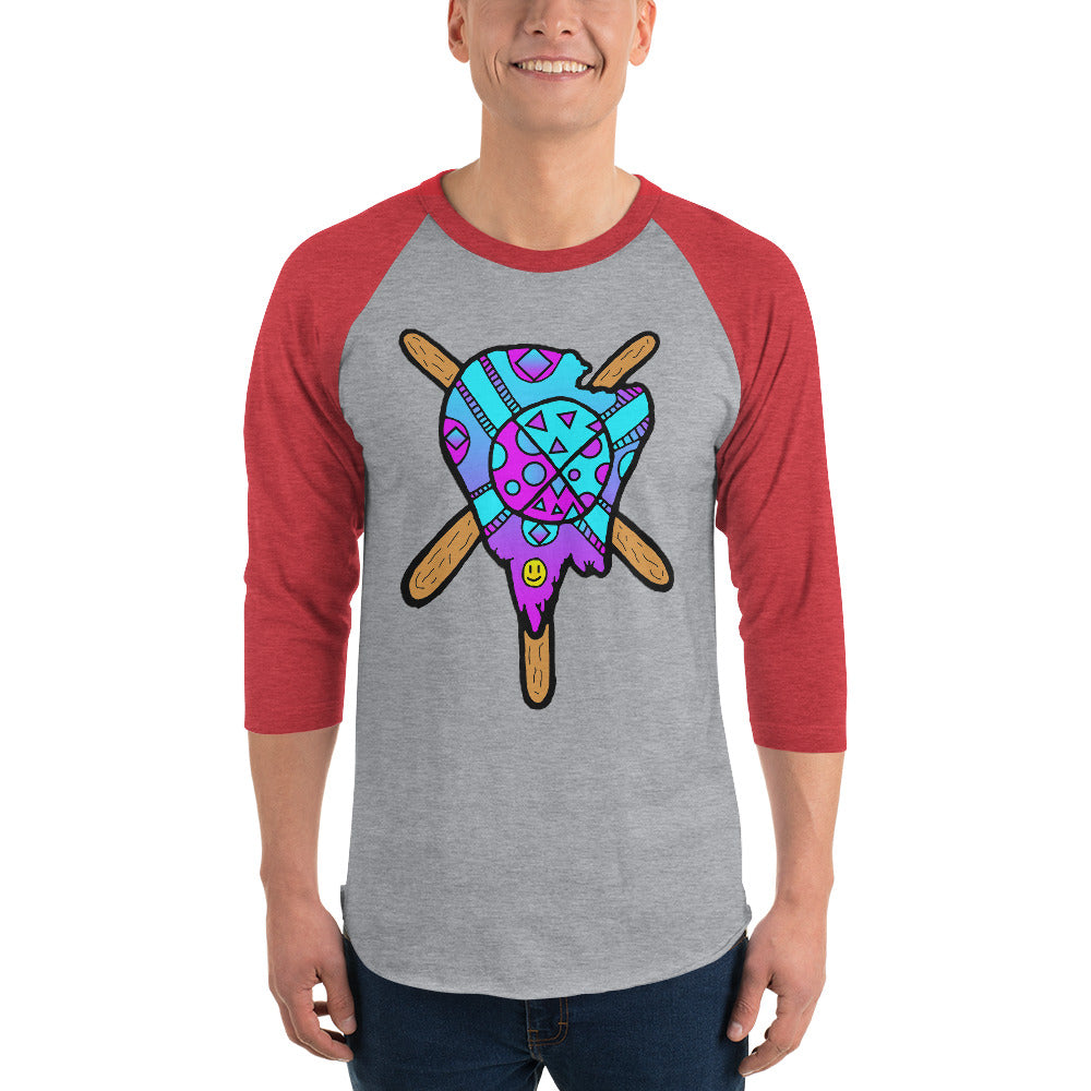 Blue and Purple Melted Popsicle 3/4 sleeve raglan shirt