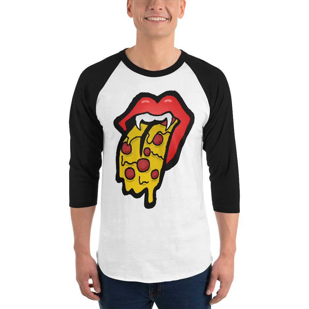 Red Pizza Tongue 3/4 sleeve raglan shirt