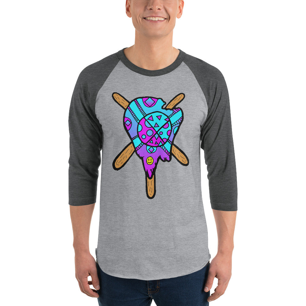 Blue and Purple Melted Popsicle 3/4 sleeve raglan shirt