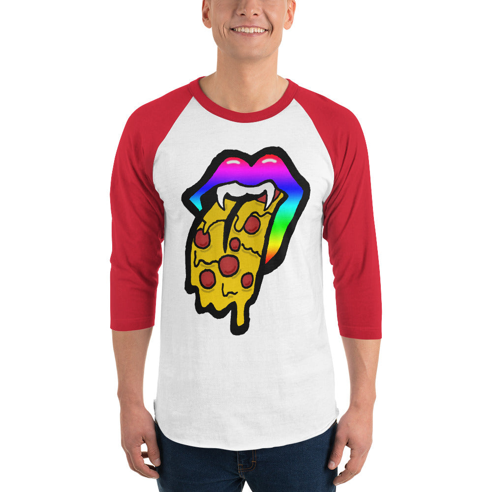 Rainbow Pizza Tongue 3/4 sleeve raglan shirt