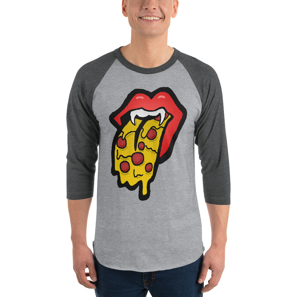 Red Pizza Tongue 3/4 sleeve raglan shirt