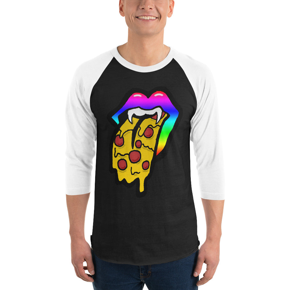 Rainbow Pizza Tongue 3/4 sleeve raglan shirt