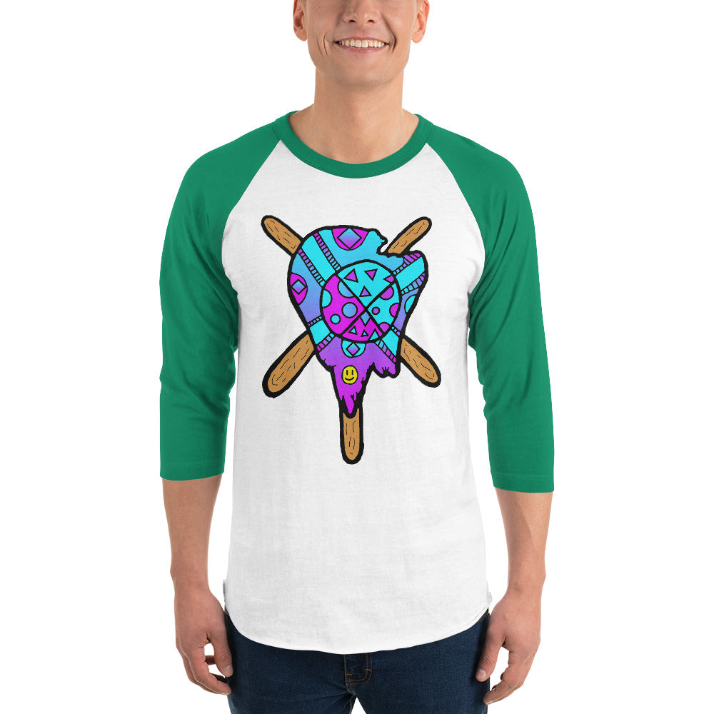 Blue and Purple Melted Popsicle 3/4 sleeve raglan shirt