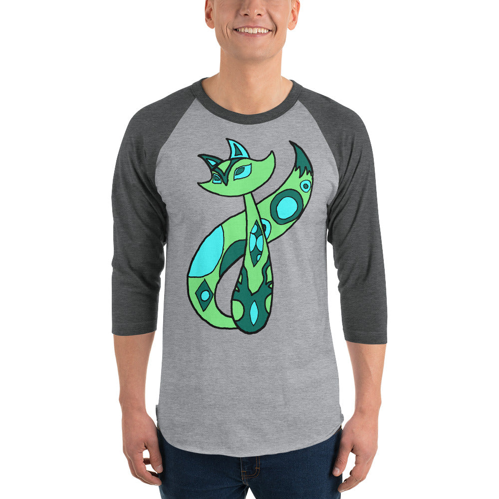 Green Cat 3/4 sleeve raglan shirt