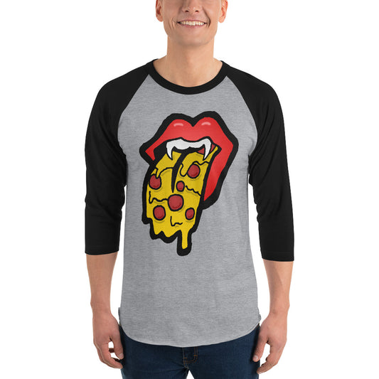 Red Pizza Tongue 3/4 sleeve raglan shirt