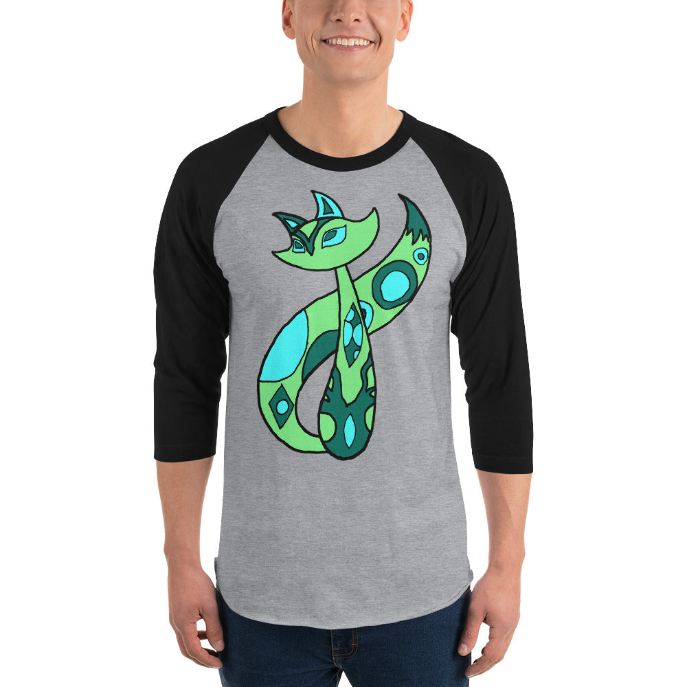 Green Cat 3/4 sleeve raglan shirt