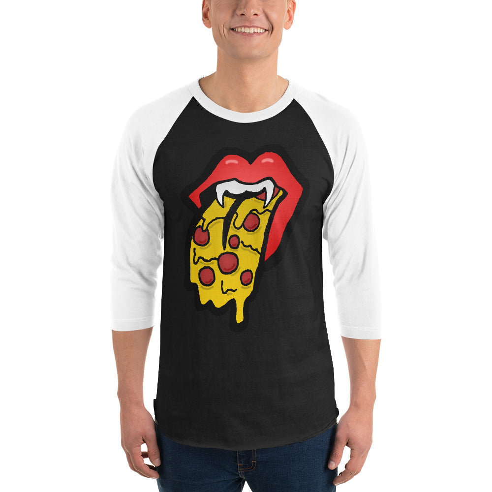 Red Pizza Tongue 3/4 sleeve raglan shirt