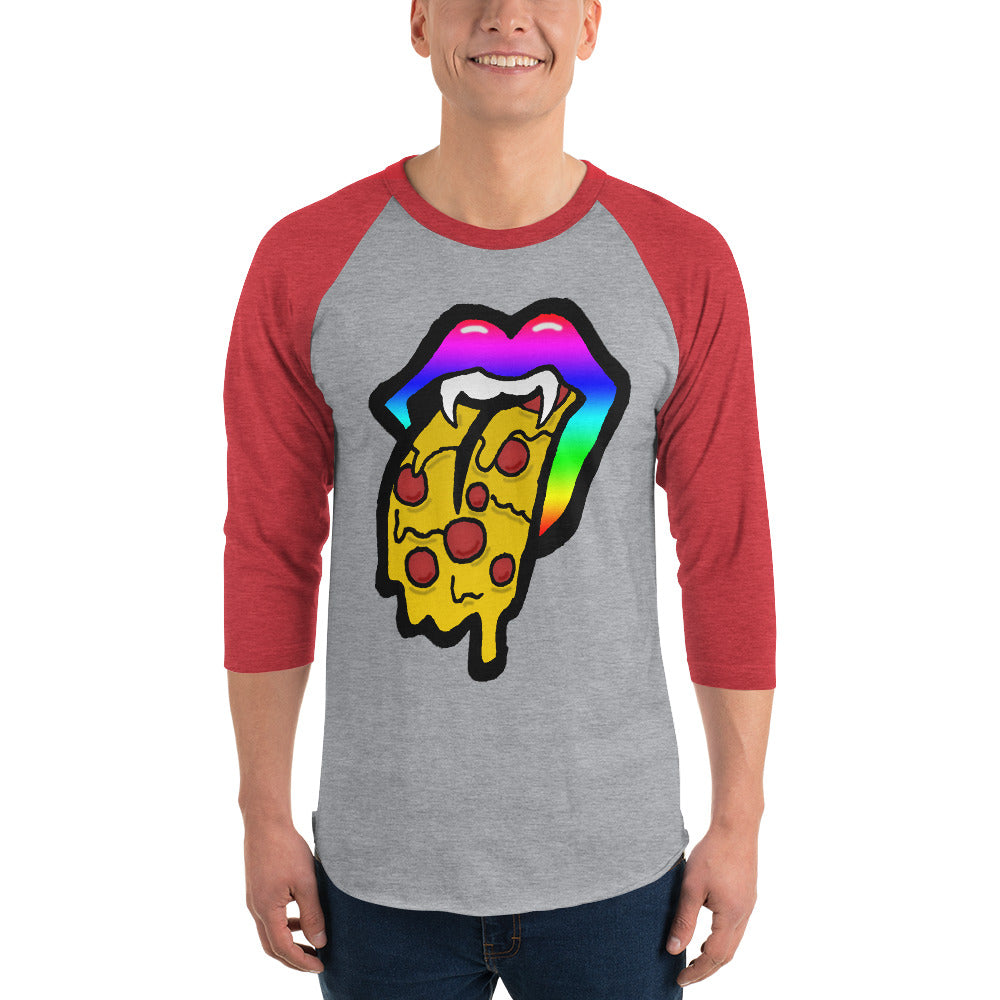 Rainbow Pizza Tongue 3/4 sleeve raglan shirt