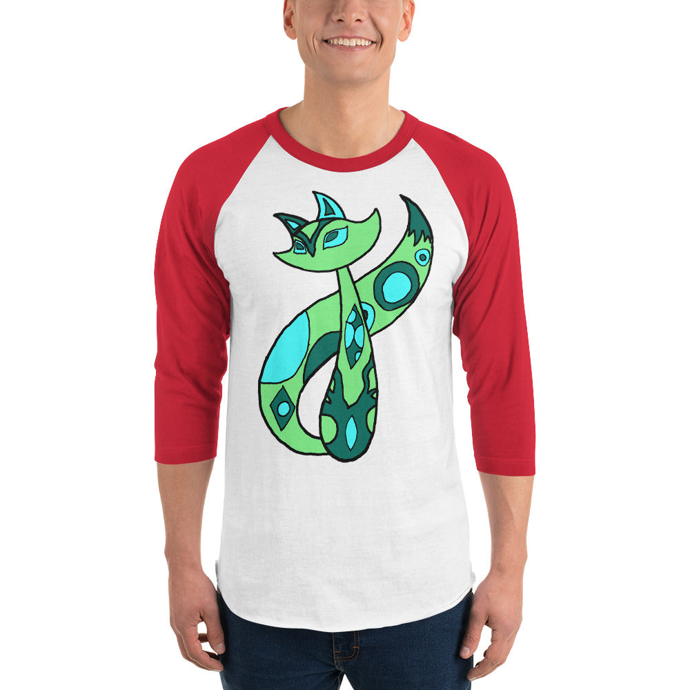 Green Cat 3/4 sleeve raglan shirt