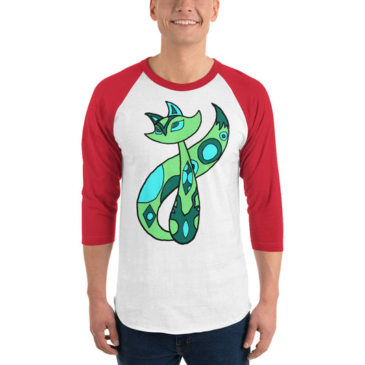 Green Cat 3/4 sleeve raglan shirt