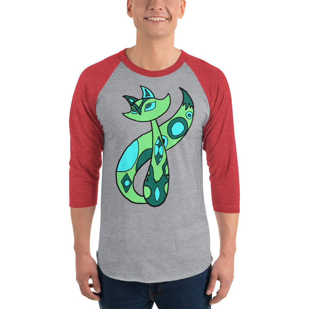 Green Cat 3/4 sleeve raglan shirt