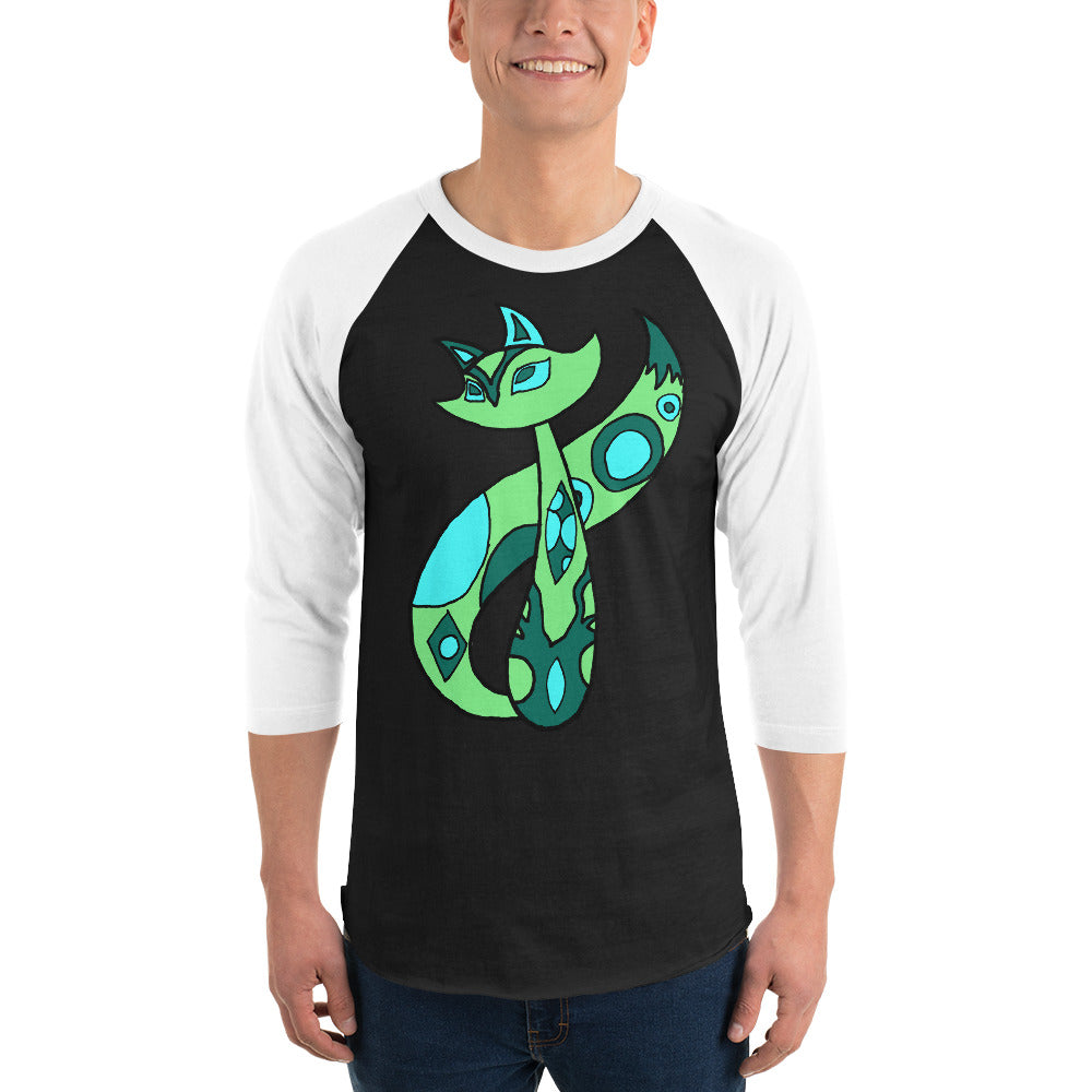 Green Cat 3/4 sleeve raglan shirt