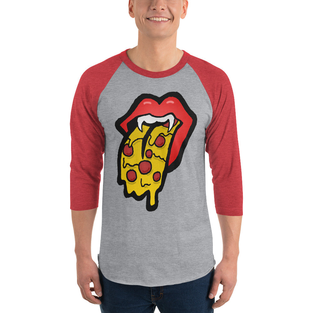 Red Pizza Tongue 3/4 sleeve raglan shirt