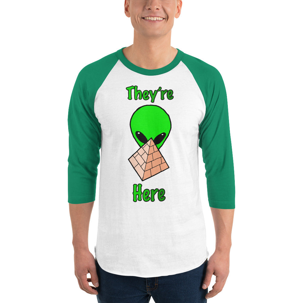 Green Alien Pyramid 3/4 sleeve raglan shirt