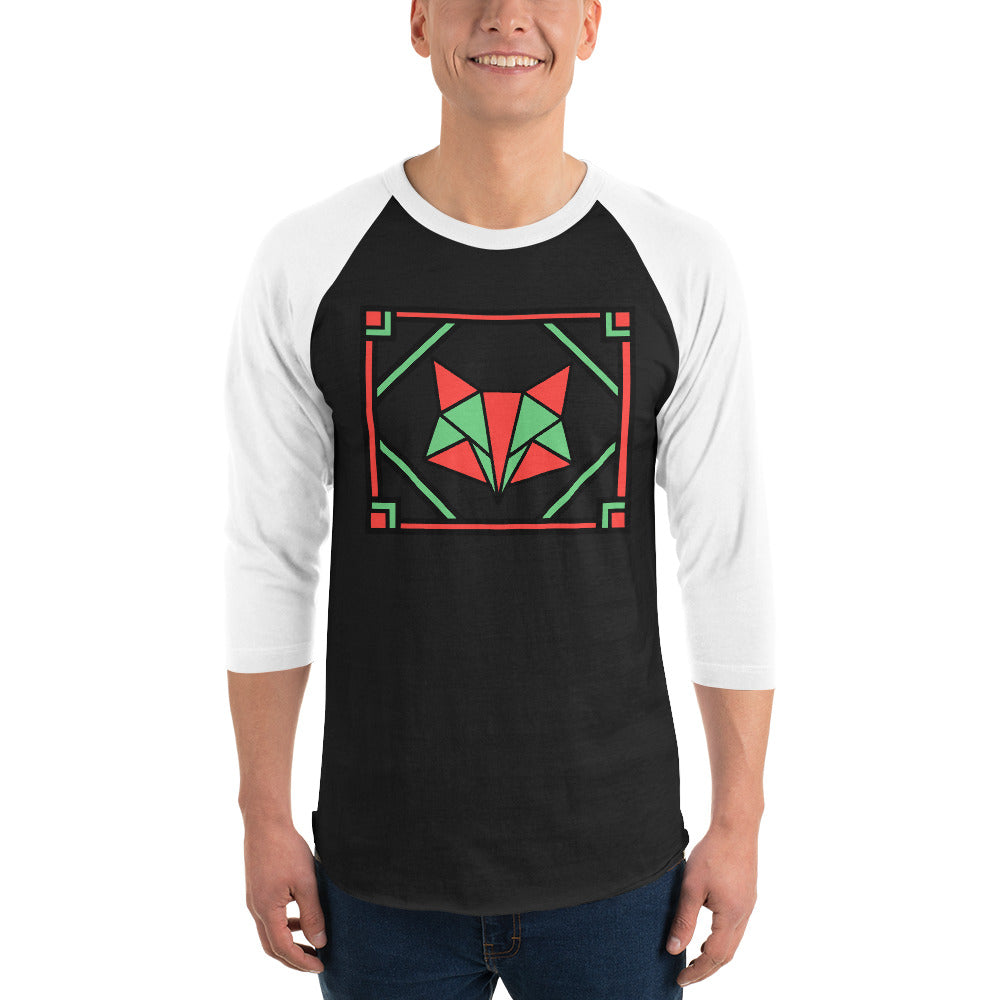 Red and Green Box Fox 3/4 sleeve raglan shirt