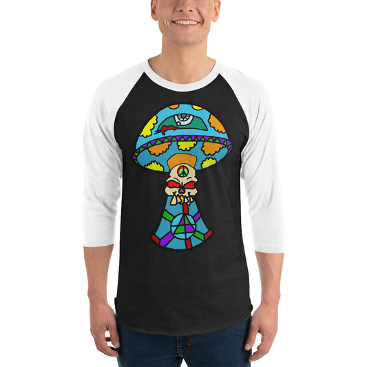 Multicolored Skull Shroom 3/4 sleeve raglan shirt