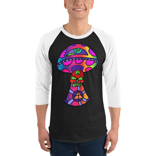 Rainbow Skull Shroom 3/4 sleeve raglan shirt