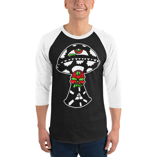 Black and White Skull Shroom 3/4 sleeve raglan shirt