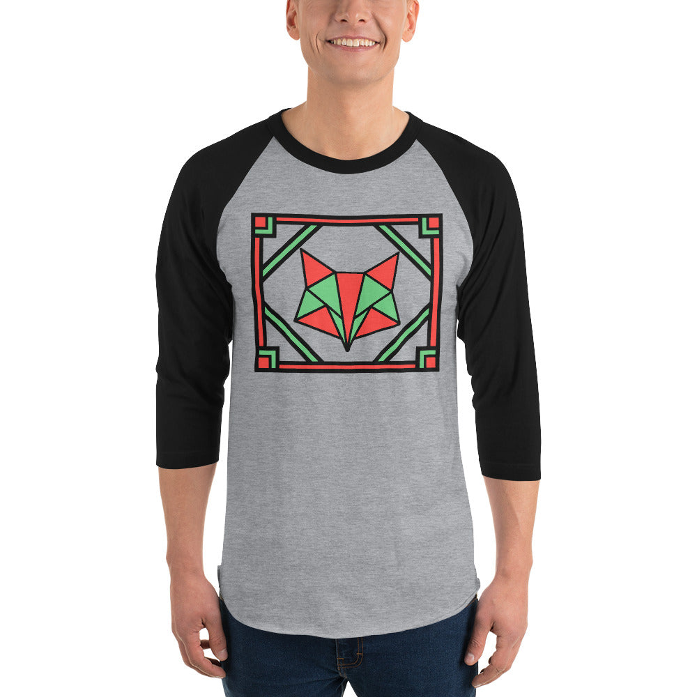 Red and Green Box Fox 3/4 sleeve raglan shirt