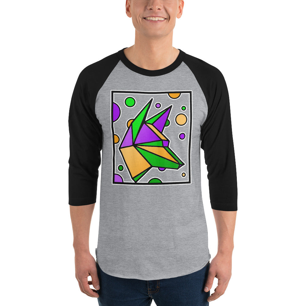 Mardi Gras Box Dog 3/4 sleeve raglan shirt