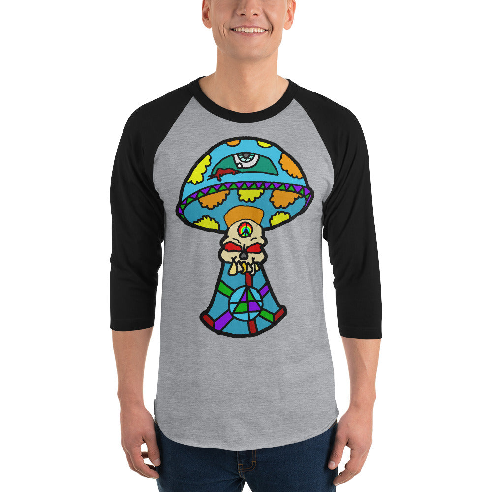 Multicolored Skull Shroom 3/4 sleeve raglan shirt