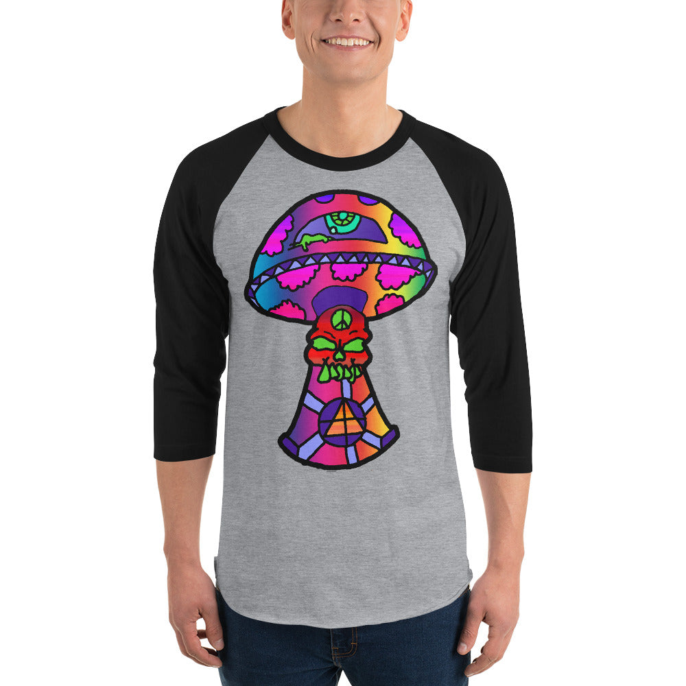 Rainbow Skull Shroom 3/4 sleeve raglan shirt