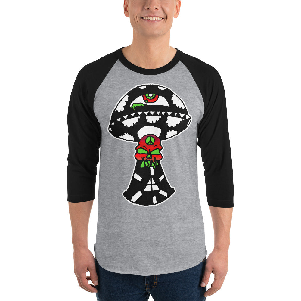 Black and White Skull Shroom 3/4 sleeve raglan shirt