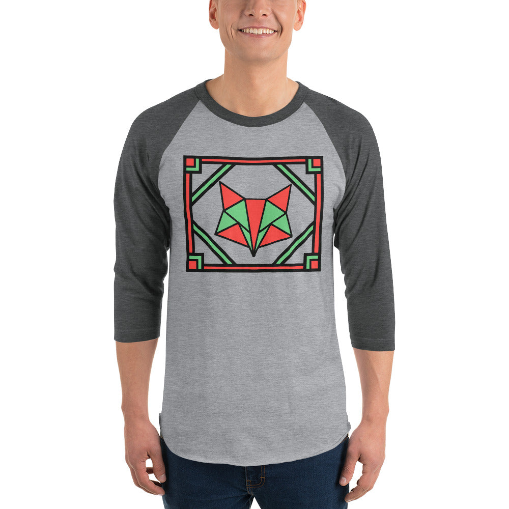 Red and Green Box Fox 3/4 sleeve raglan shirt