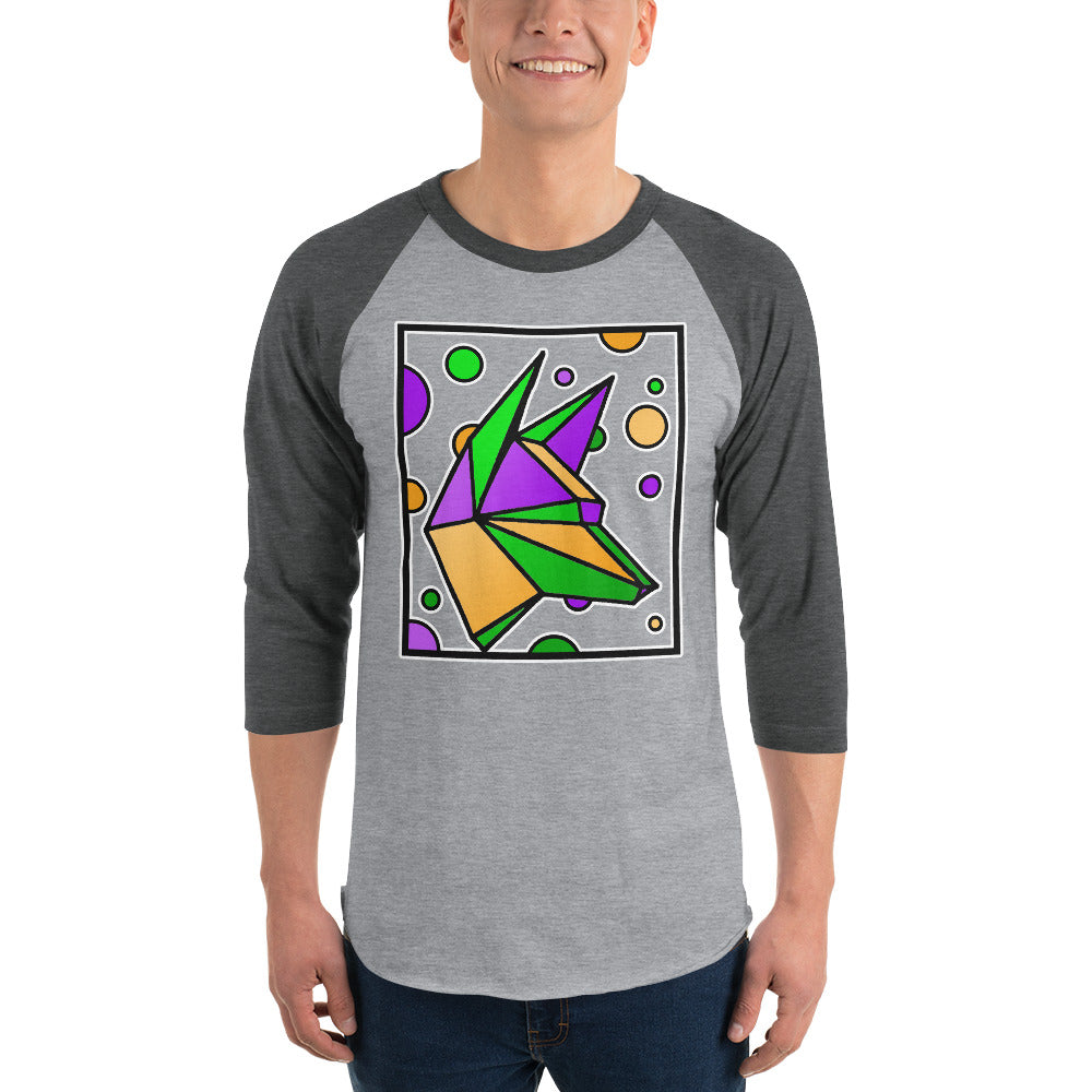 Mardi Gras Box Dog 3/4 sleeve raglan shirt