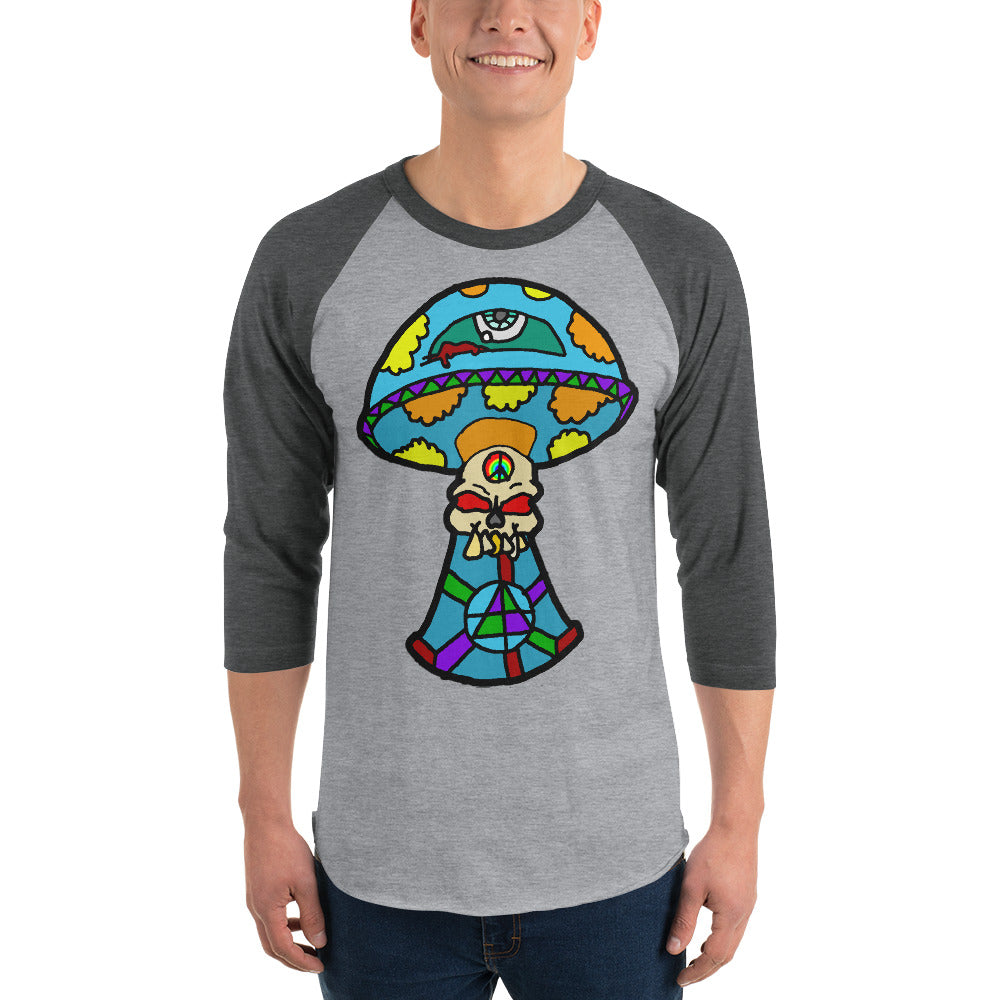 Multicolored Skull Shroom 3/4 sleeve raglan shirt