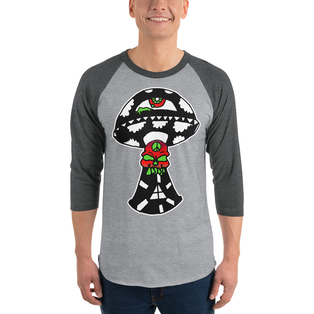 Black and White Skull Shroom 3/4 sleeve raglan shirt