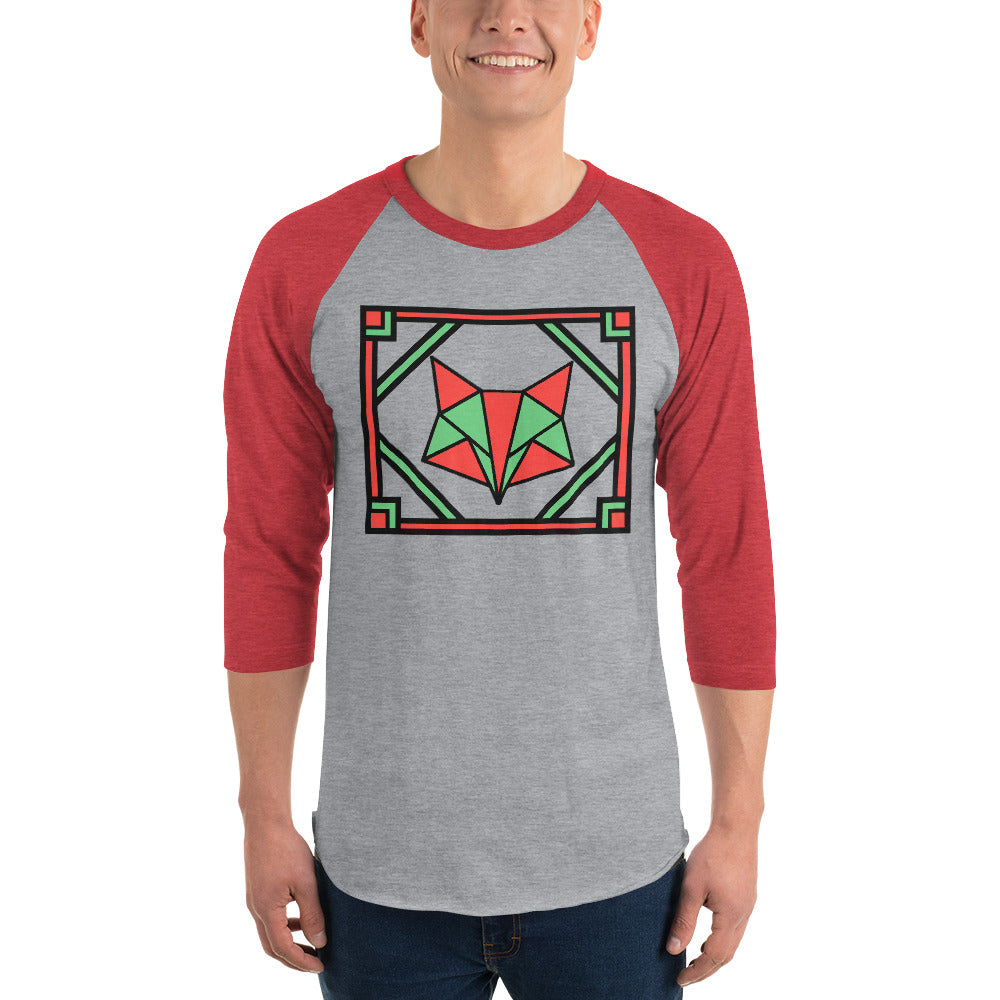 Red and Green Box Fox 3/4 sleeve raglan shirt