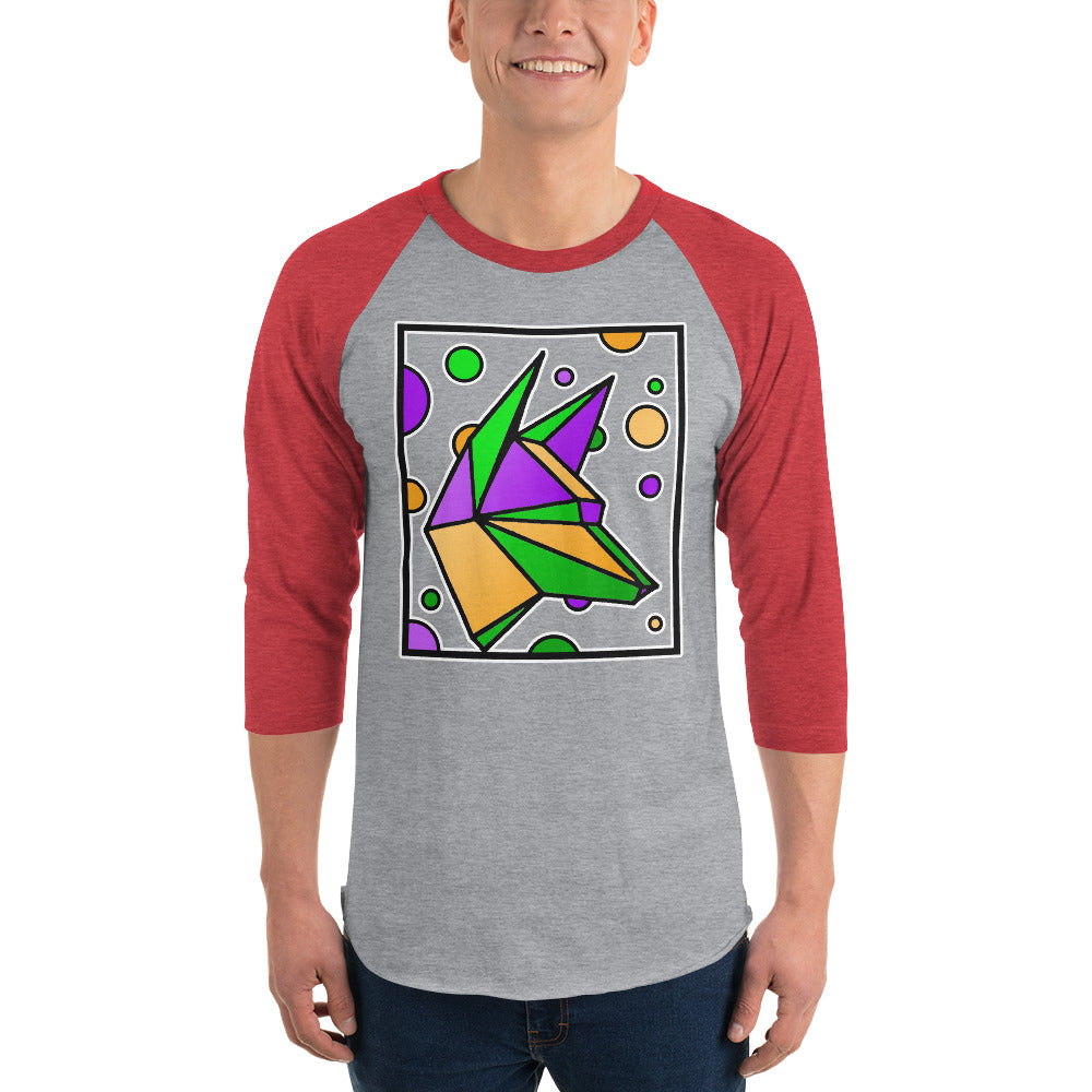 Mardi Gras Box Dog 3/4 sleeve raglan shirt