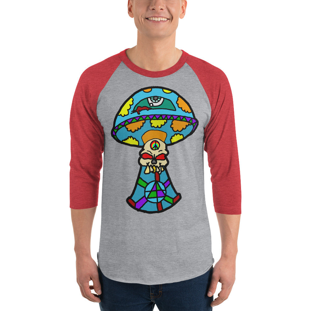 Multicolored Skull Shroom 3/4 sleeve raglan shirt