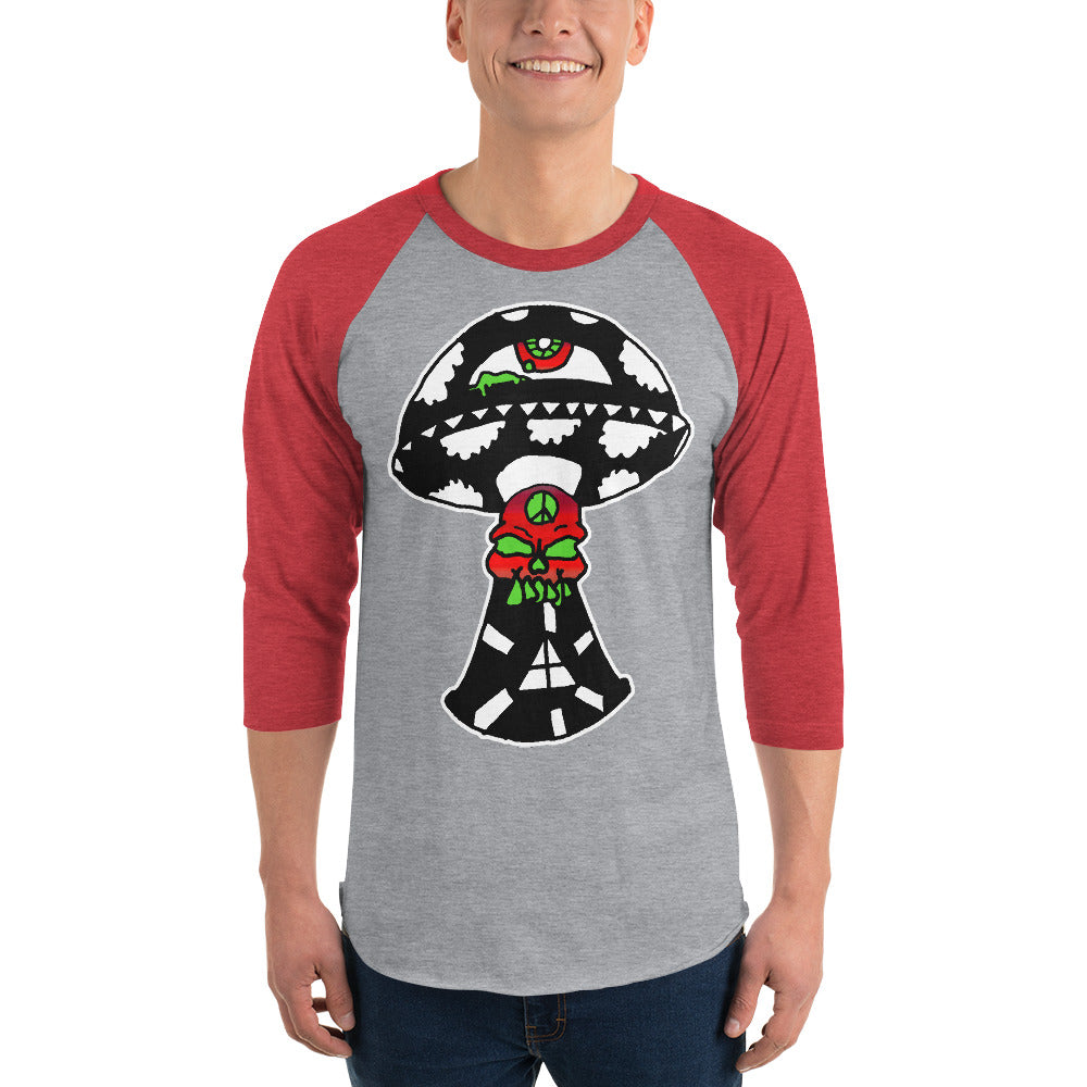 Black and White Skull Shroom 3/4 sleeve raglan shirt