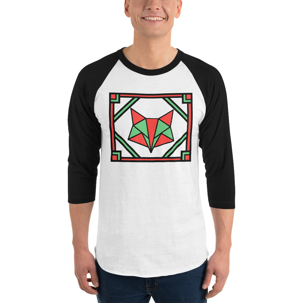 Red and Green Box Fox 3/4 sleeve raglan shirt