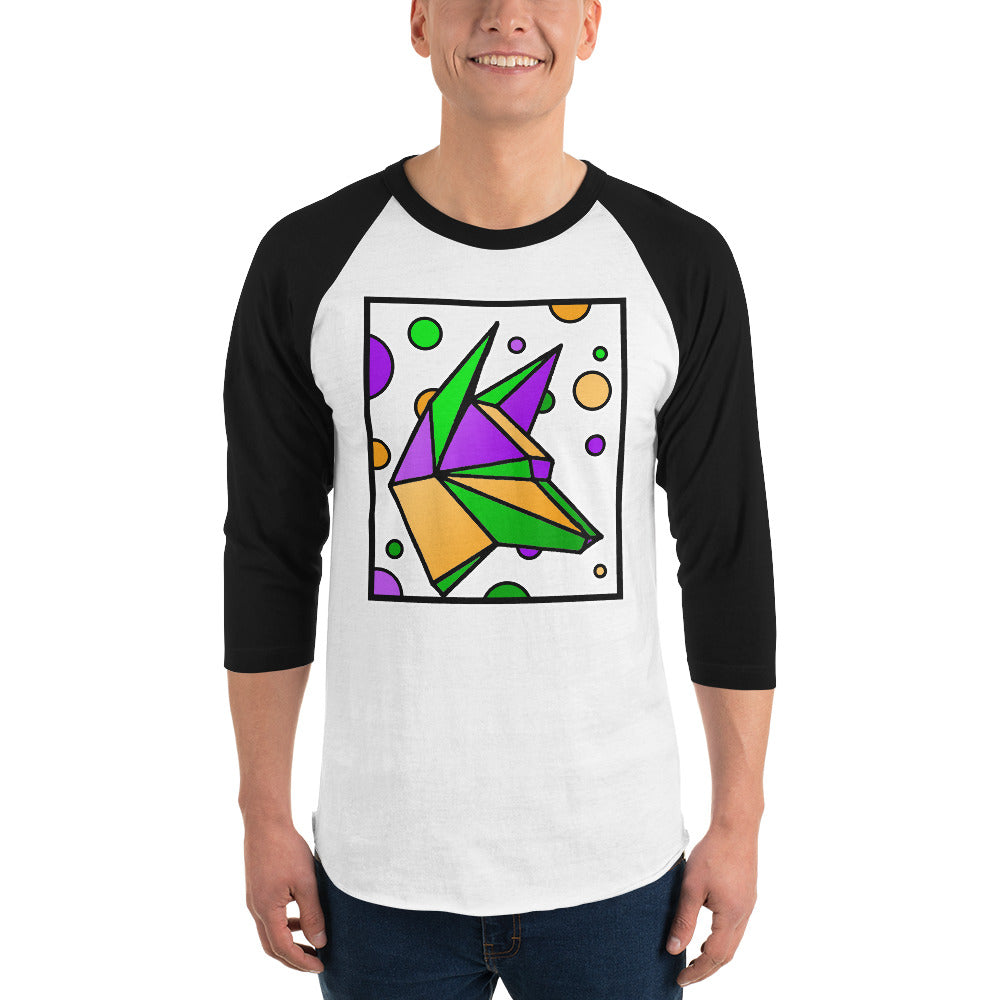 Mardi Gras Box Dog 3/4 sleeve raglan shirt