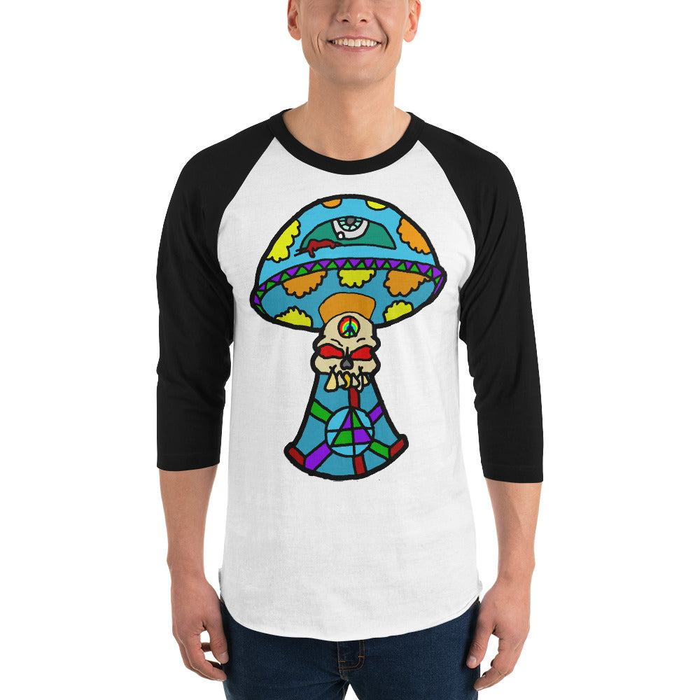 Multicolored Skull Shroom 3/4 sleeve raglan shirt