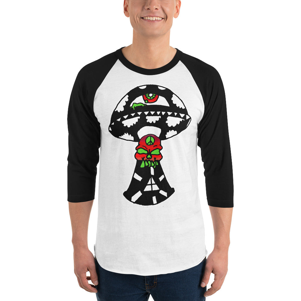 Black and White Skull Shroom 3/4 sleeve raglan shirt