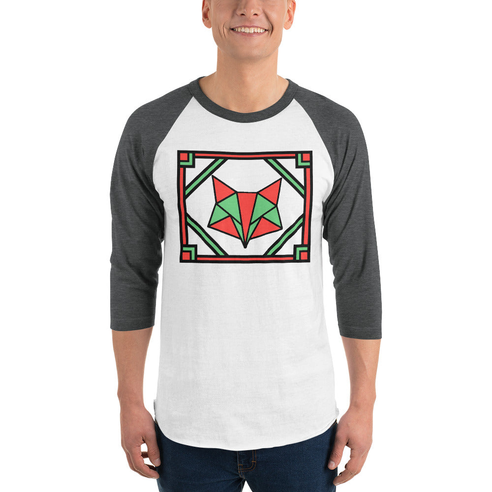 Red and Green Box Fox 3/4 sleeve raglan shirt