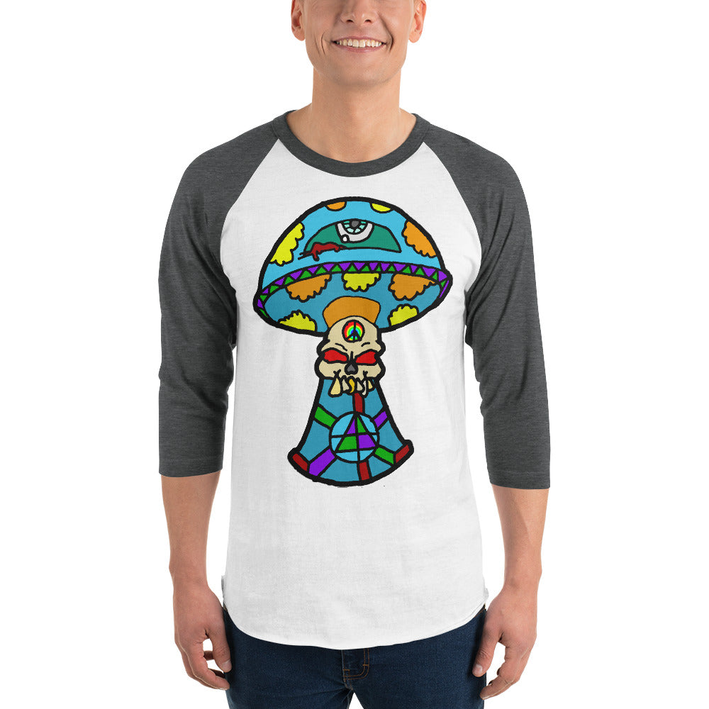 Multicolored Skull Shroom 3/4 sleeve raglan shirt