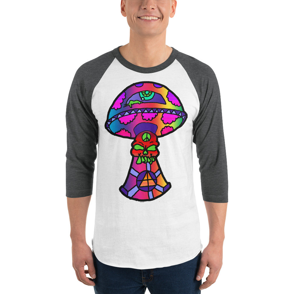 Rainbow Skull Shroom 3/4 sleeve raglan shirt