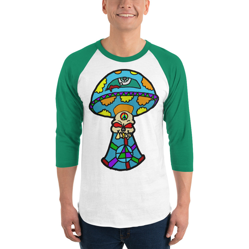 Multicolored Skull Shroom 3/4 sleeve raglan shirt