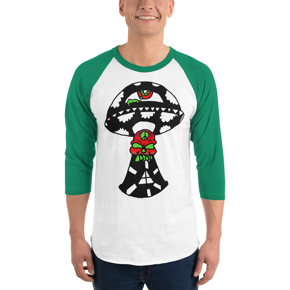 Black and White Skull Shroom 3/4 sleeve raglan shirt