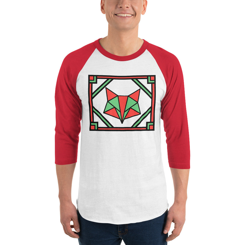 Red and Green Box Fox 3/4 sleeve raglan shirt