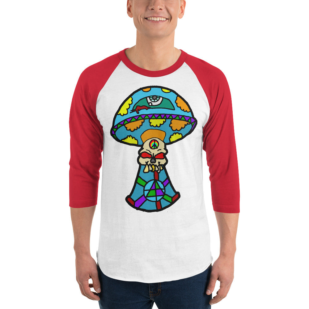 Multicolored Skull Shroom 3/4 sleeve raglan shirt